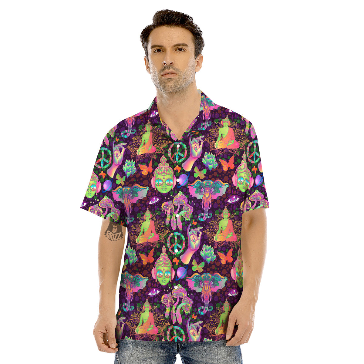 Psychedelic Trippy Drug Cartoon Print Pattern Men's Hawaiian Shirt-grizzshop