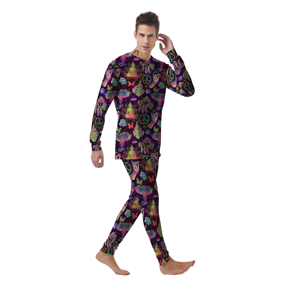 Psychedelic Trippy Drug Cartoon Print Pattern Men's Pajamas-grizzshop