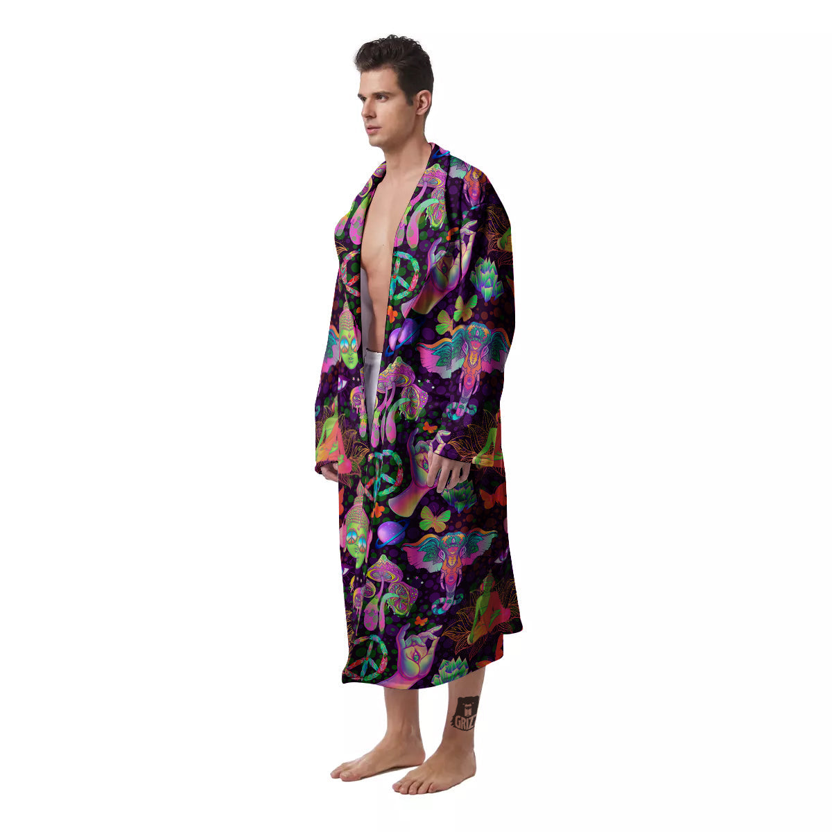 Psychedelic Trippy Drug Cartoon Print Pattern Men's Robe-grizzshop