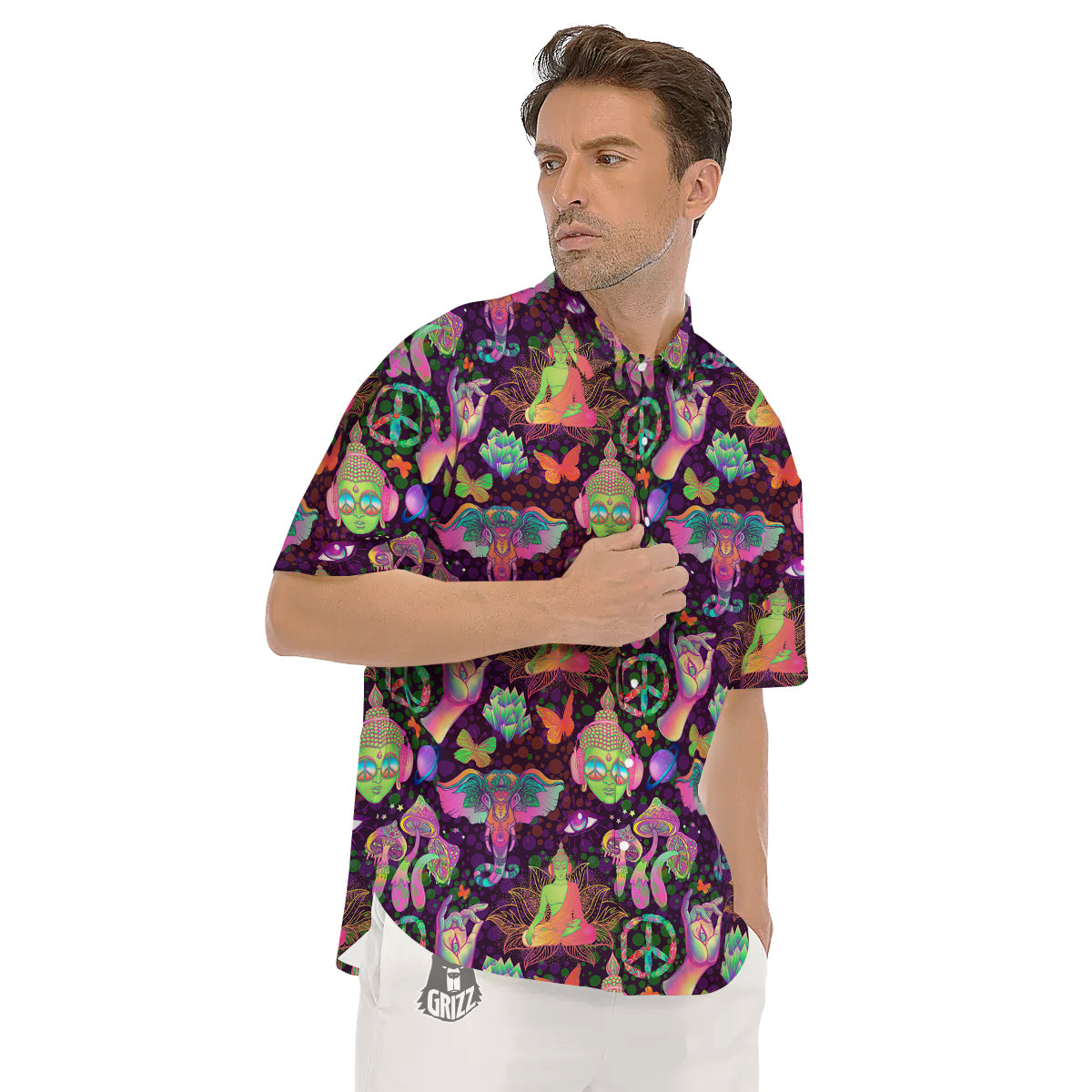 Psychedelic Trippy Drug Cartoon Print Pattern Men's Short Sleeve Shirts-grizzshop
