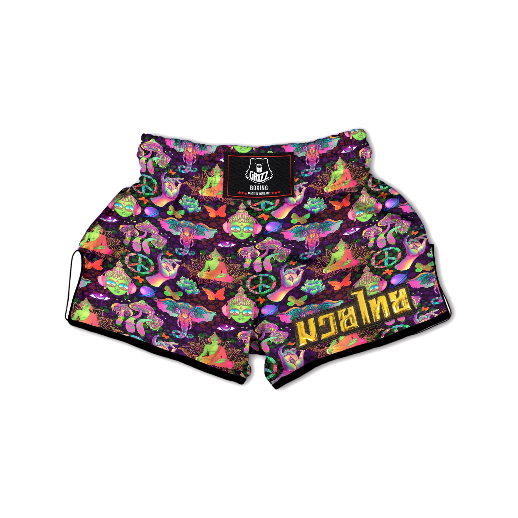 Psychedelic Trippy Drug Cartoon Print Pattern Muay Thai Boxing Shorts-grizzshop
