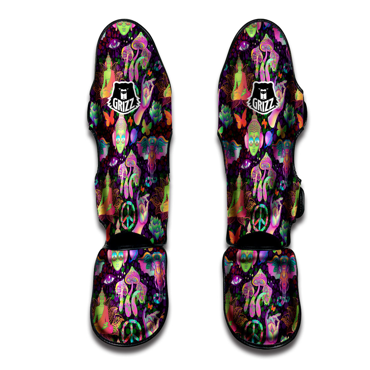 Psychedelic Trippy Drug Cartoon Print Pattern Muay Thai Shin Guards-grizzshop