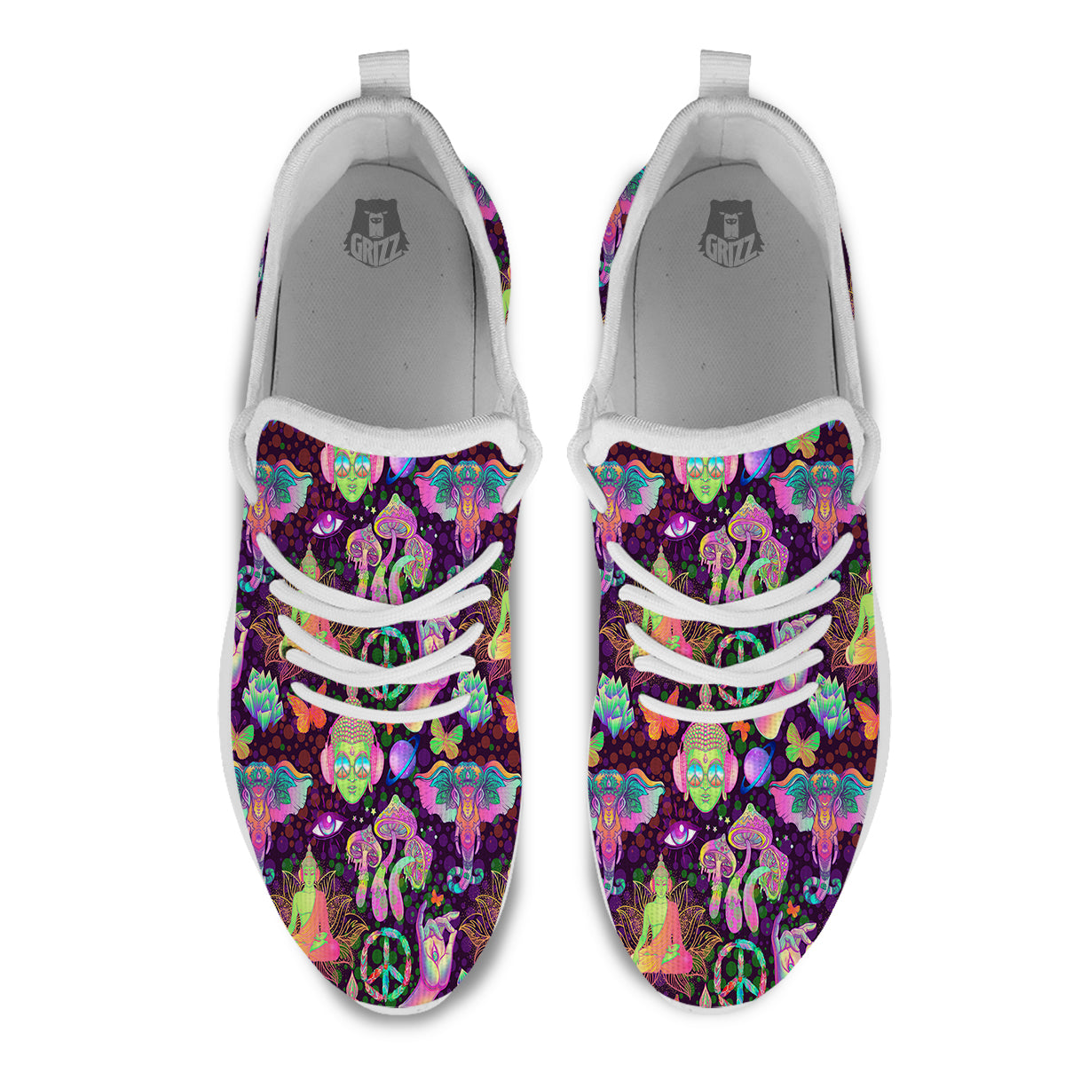 Psychedelic Trippy Drug Cartoon Print Pattern White Athletic Shoes-grizzshop