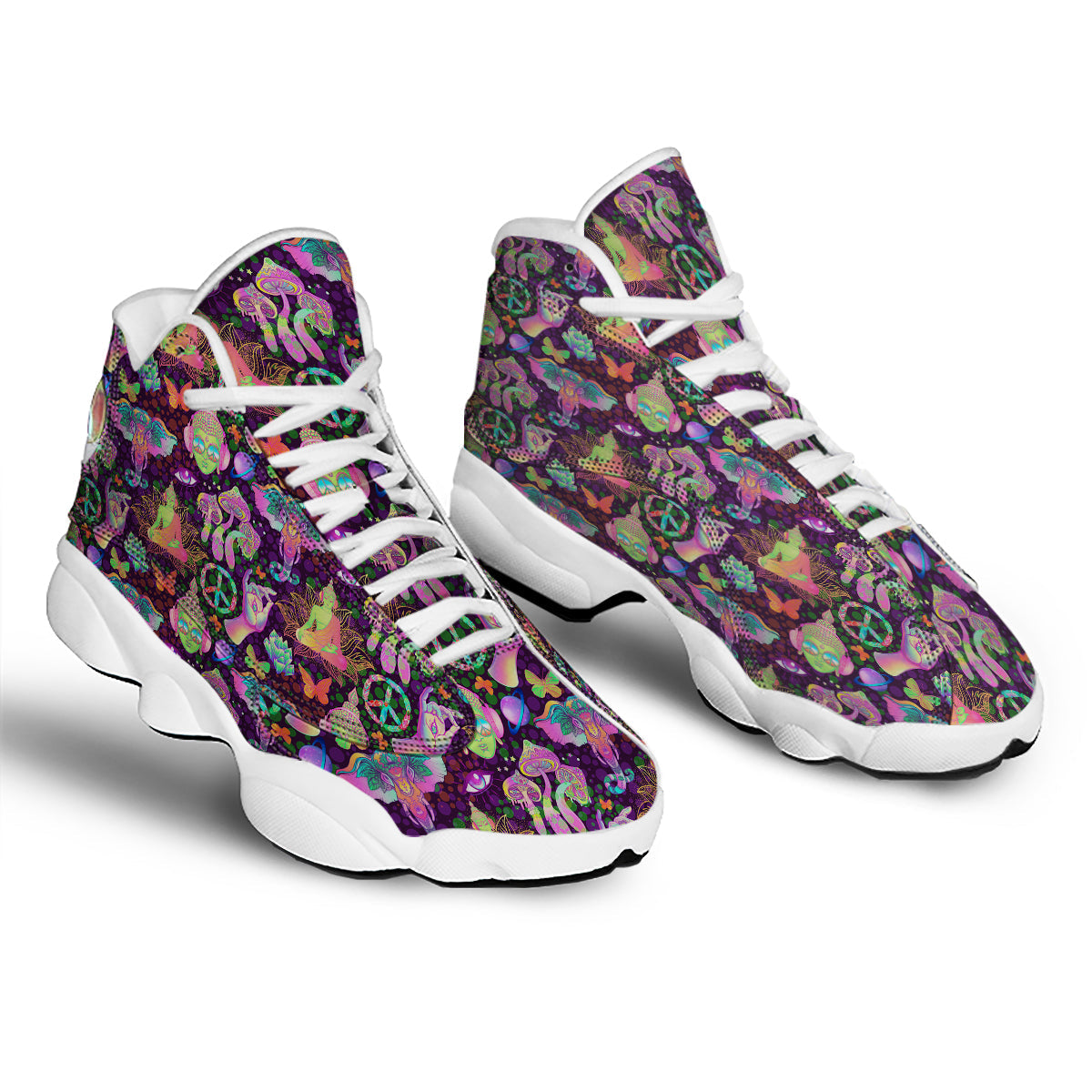 Psychedelic Trippy Drug Cartoon Print Pattern White Basketball Shoes-grizzshop