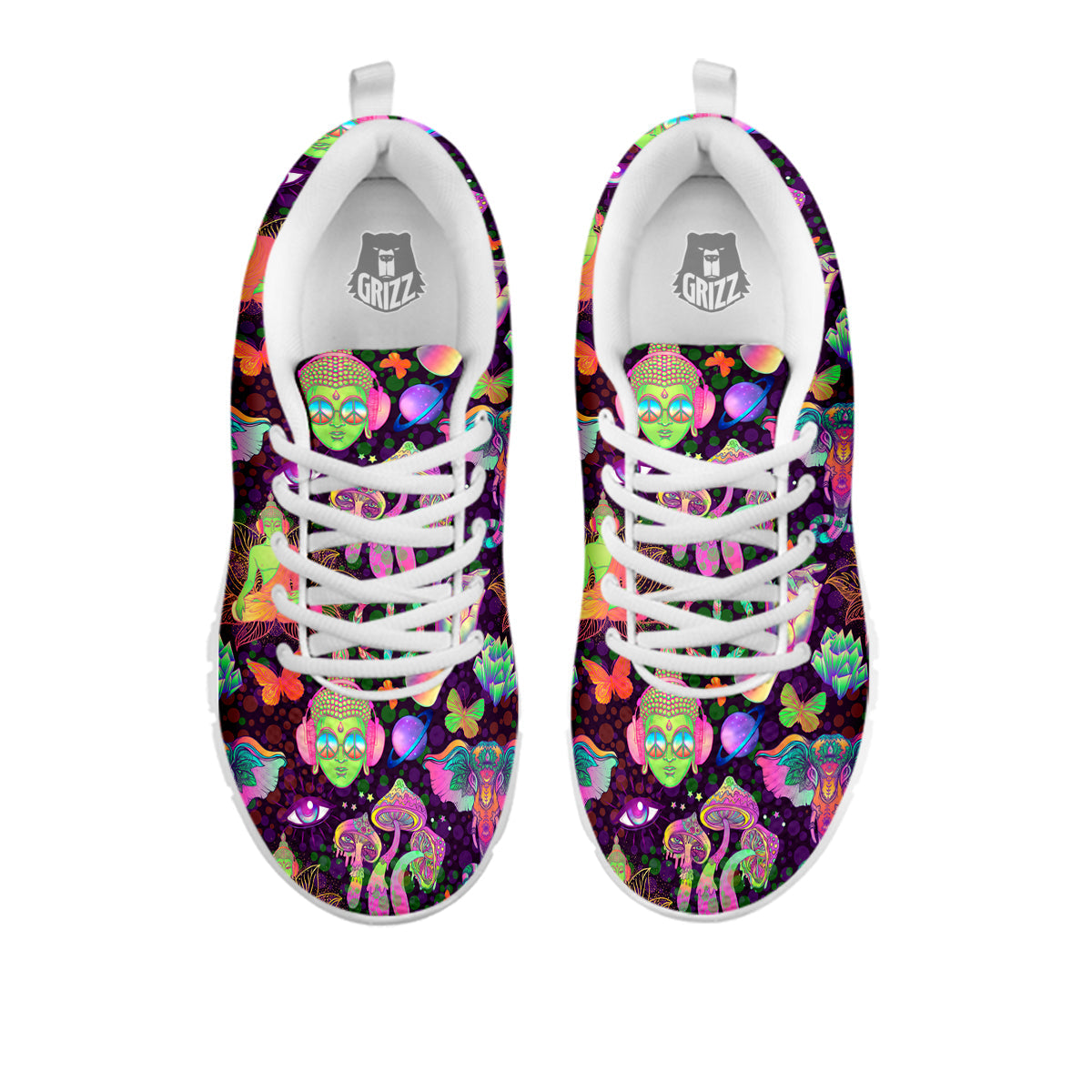 Psychedelic Trippy Drug Cartoon Print Pattern White Sneaker-grizzshop