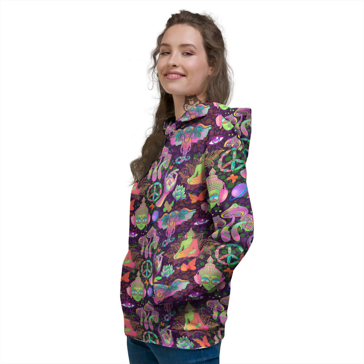 Psychedelic Trippy Drug Cartoon Print Pattern Women's Hoodie-grizzshop