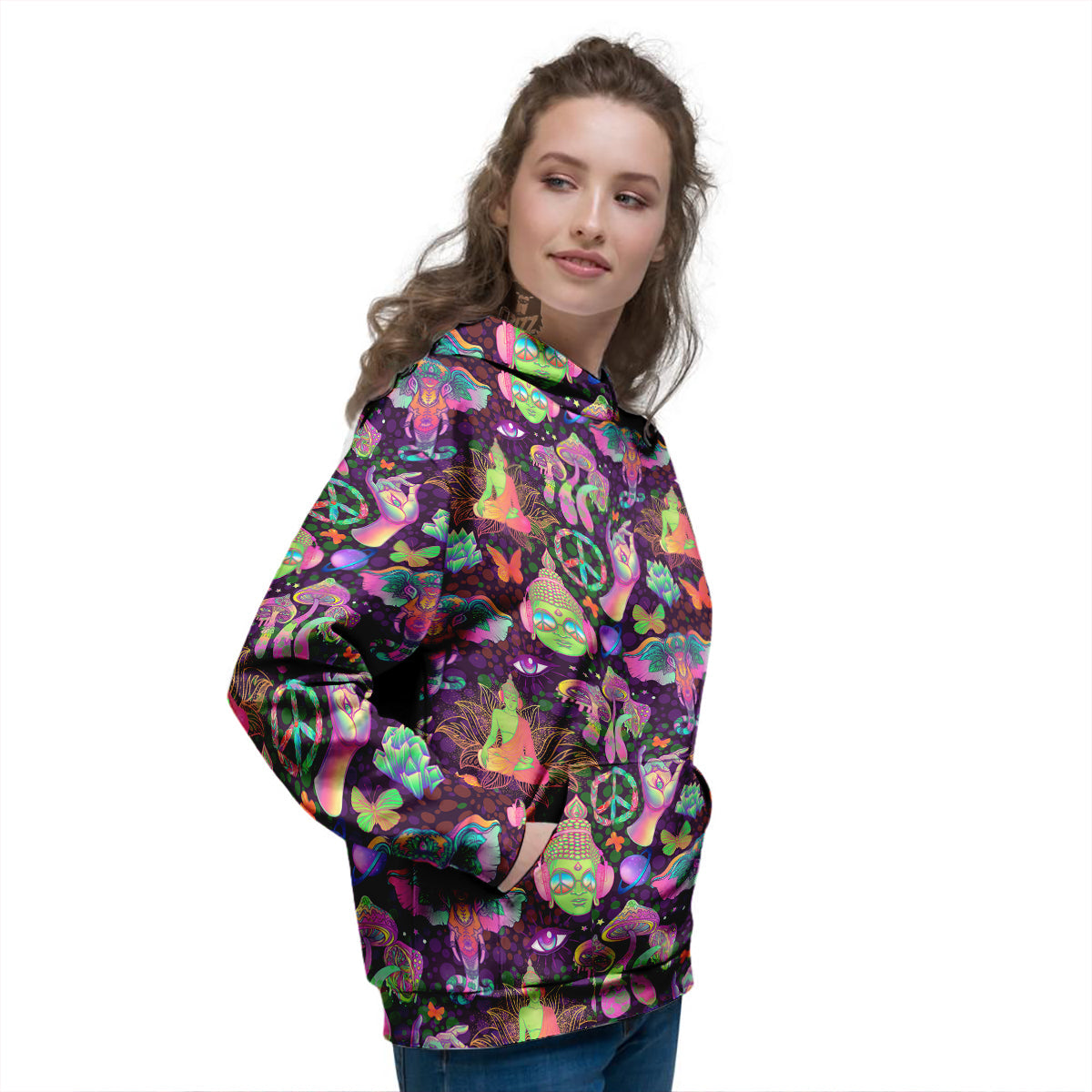 Psychedelic Trippy Drug Cartoon Print Pattern Women's Hoodie-grizzshop