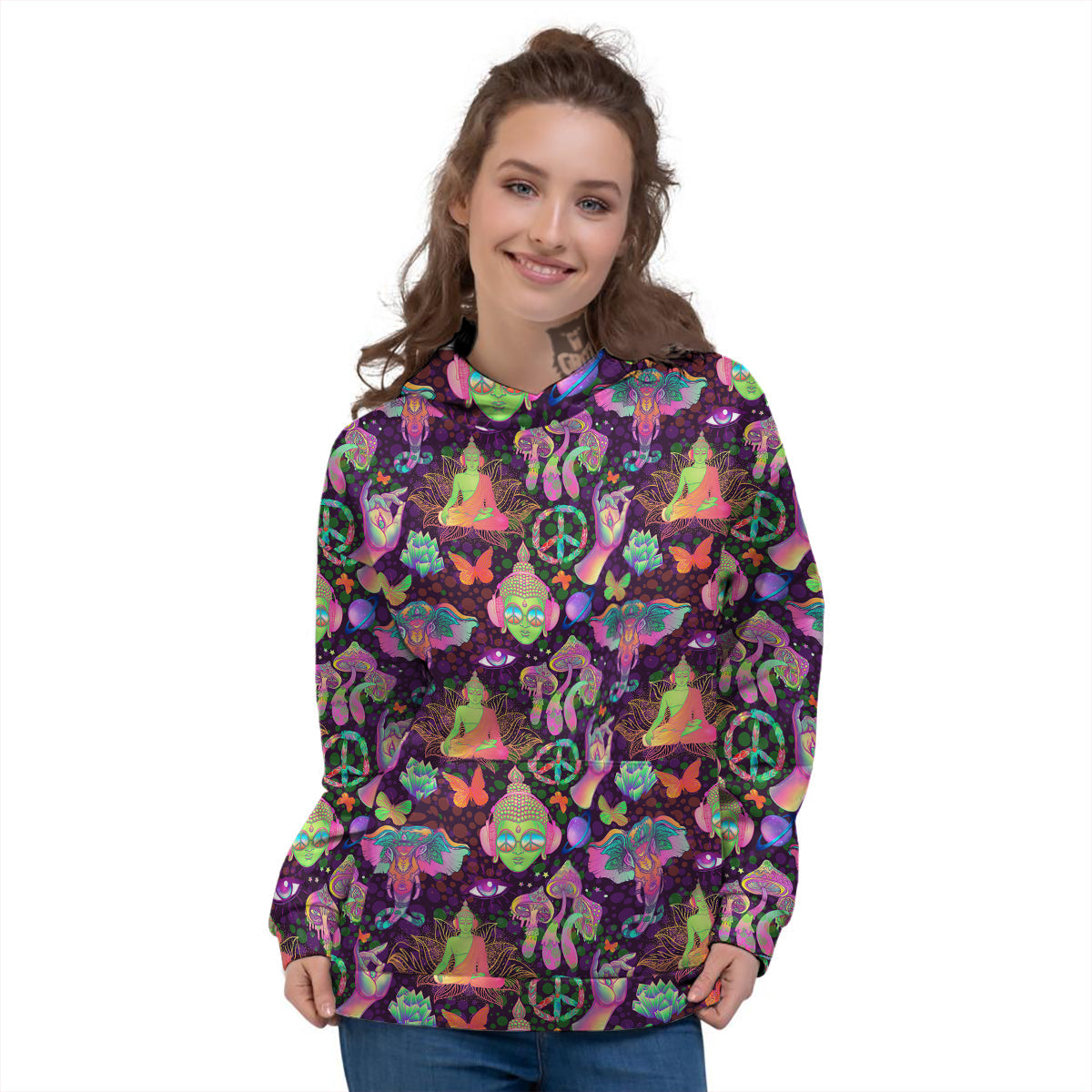 Psychedelic Trippy Drug Cartoon Print Pattern Women's Hoodie-grizzshop