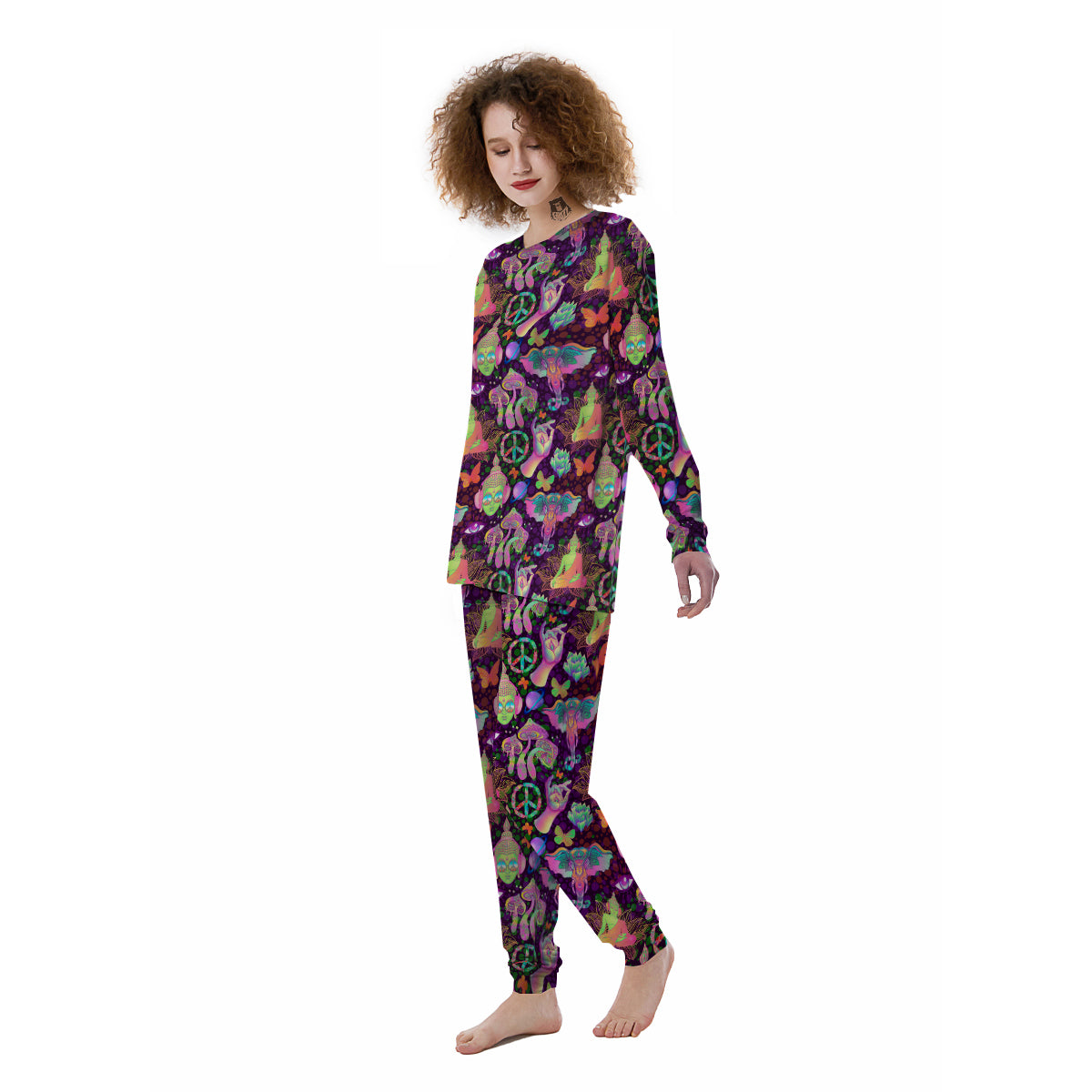 Psychedelic Trippy Drug Cartoon Print Pattern Women's Pajamas-grizzshop