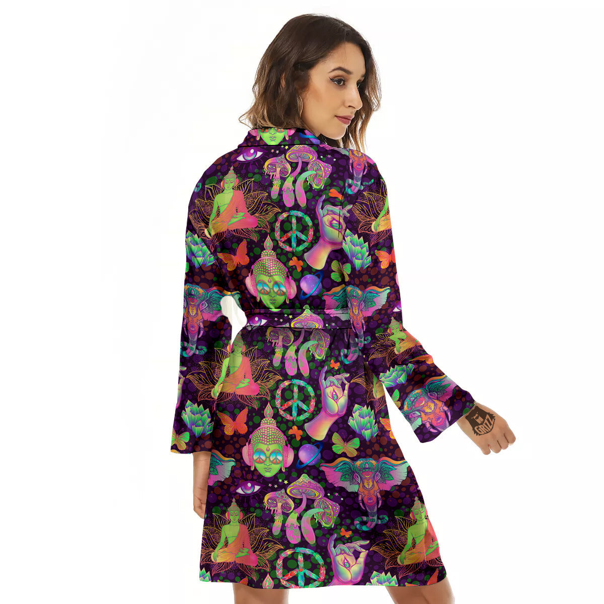 Psychedelic Trippy Drug Cartoon Print Pattern Women's Robe-grizzshop