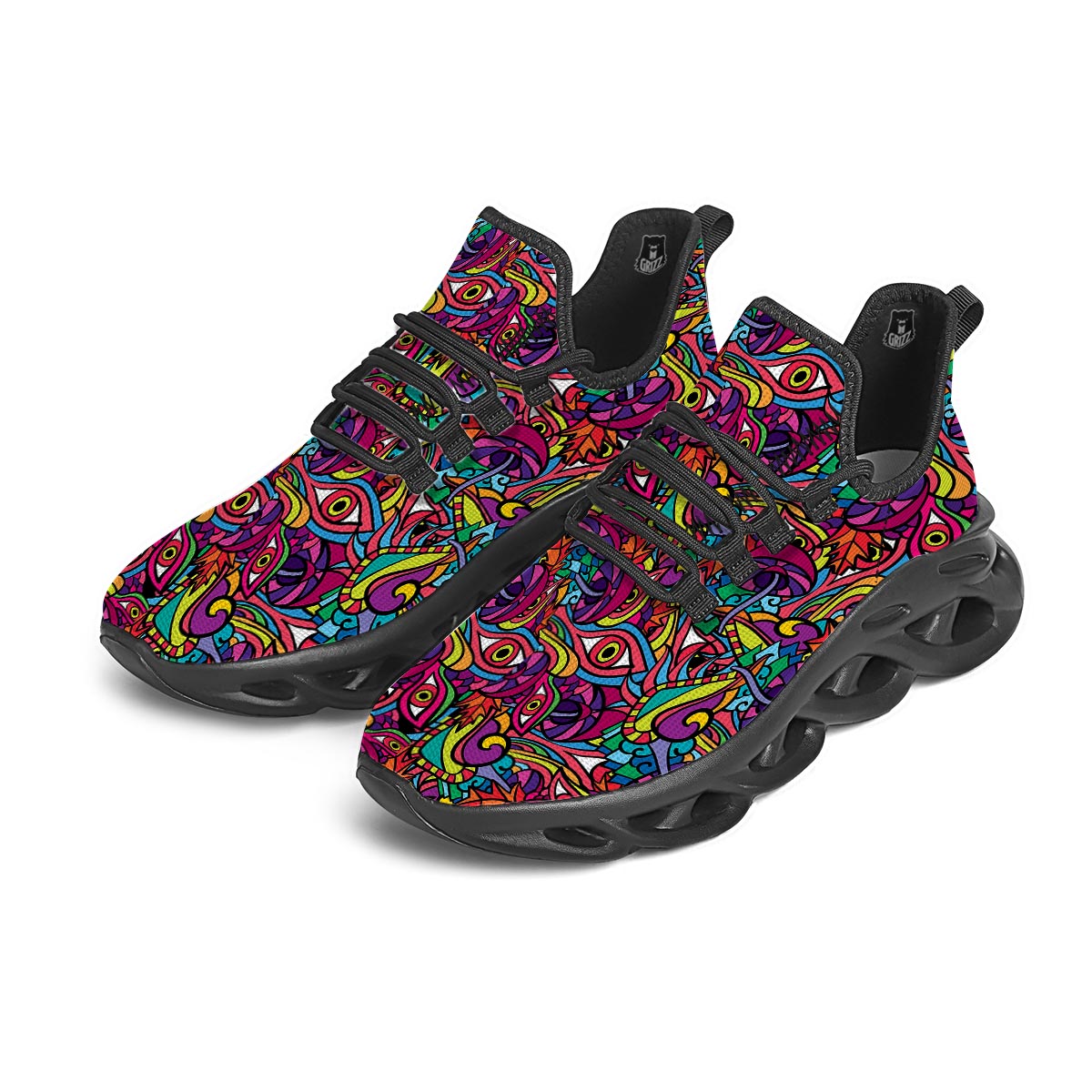 Psychedelic Trippy Eye Black Running Shoes-grizzshop