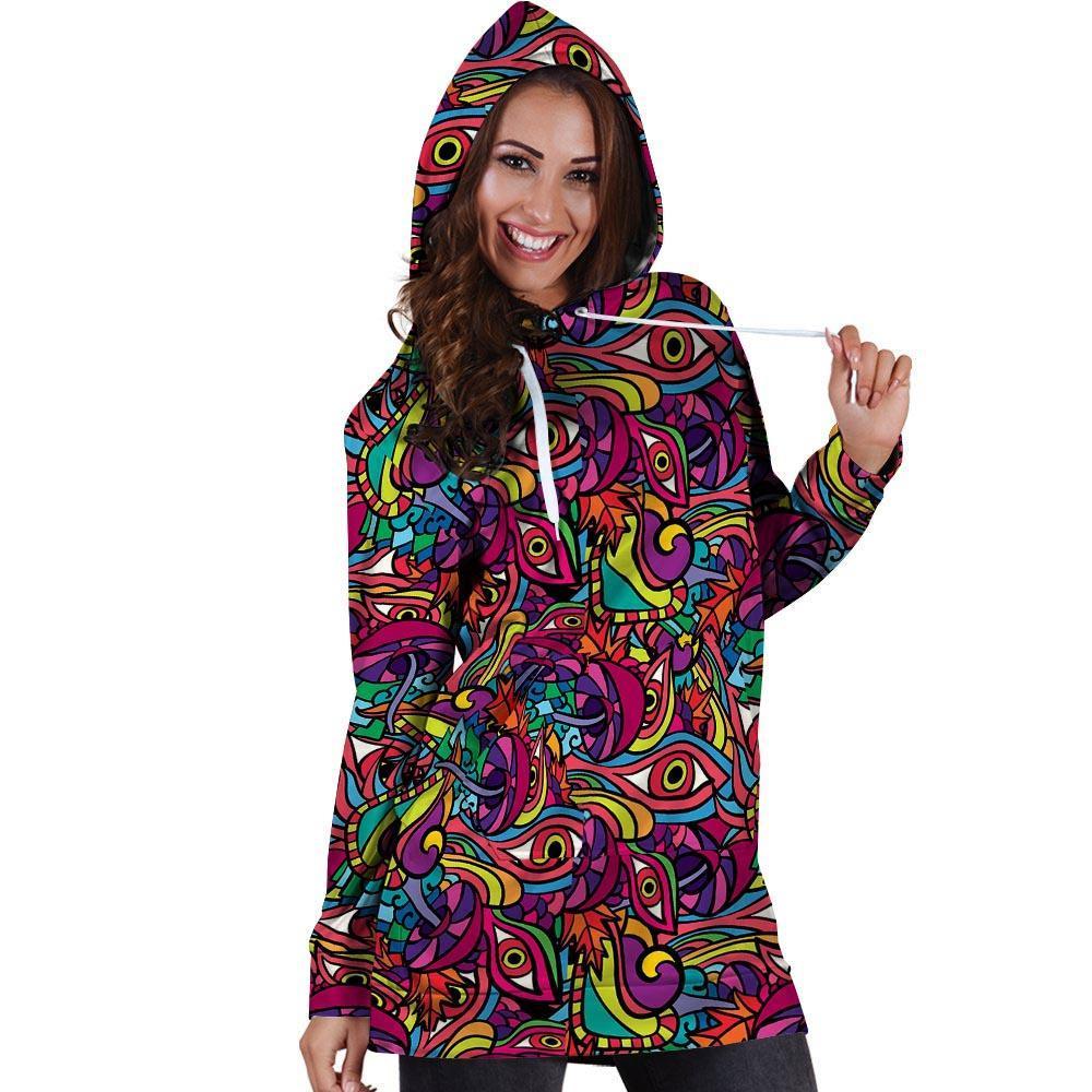 Psychedelic Trippy Eye Hoodie Dress-grizzshop