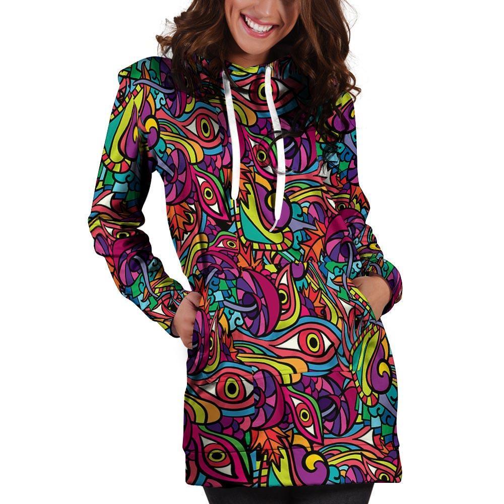 Psychedelic Trippy Eye Hoodie Dress-grizzshop