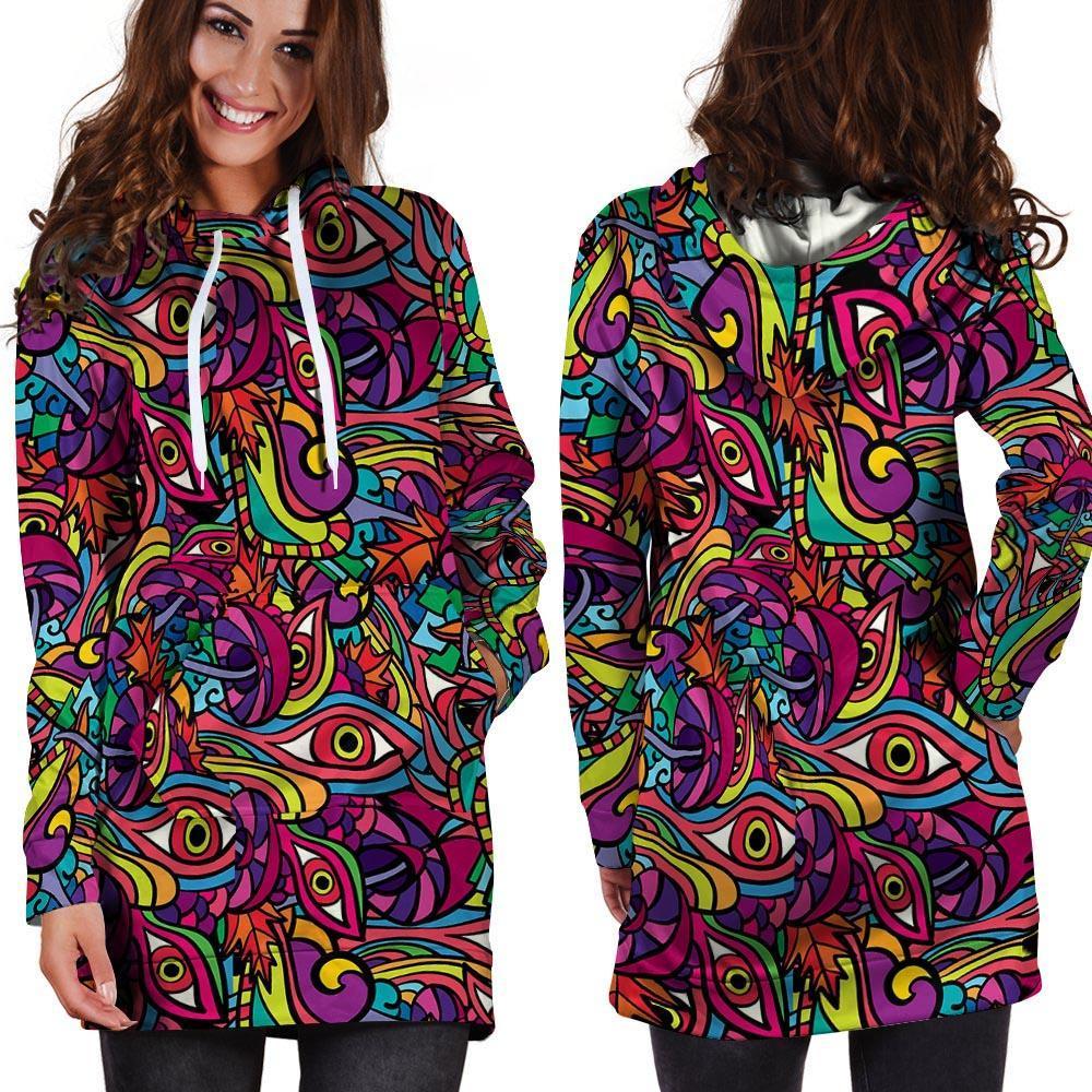 Psychedelic Trippy Eye Hoodie Dress-grizzshop