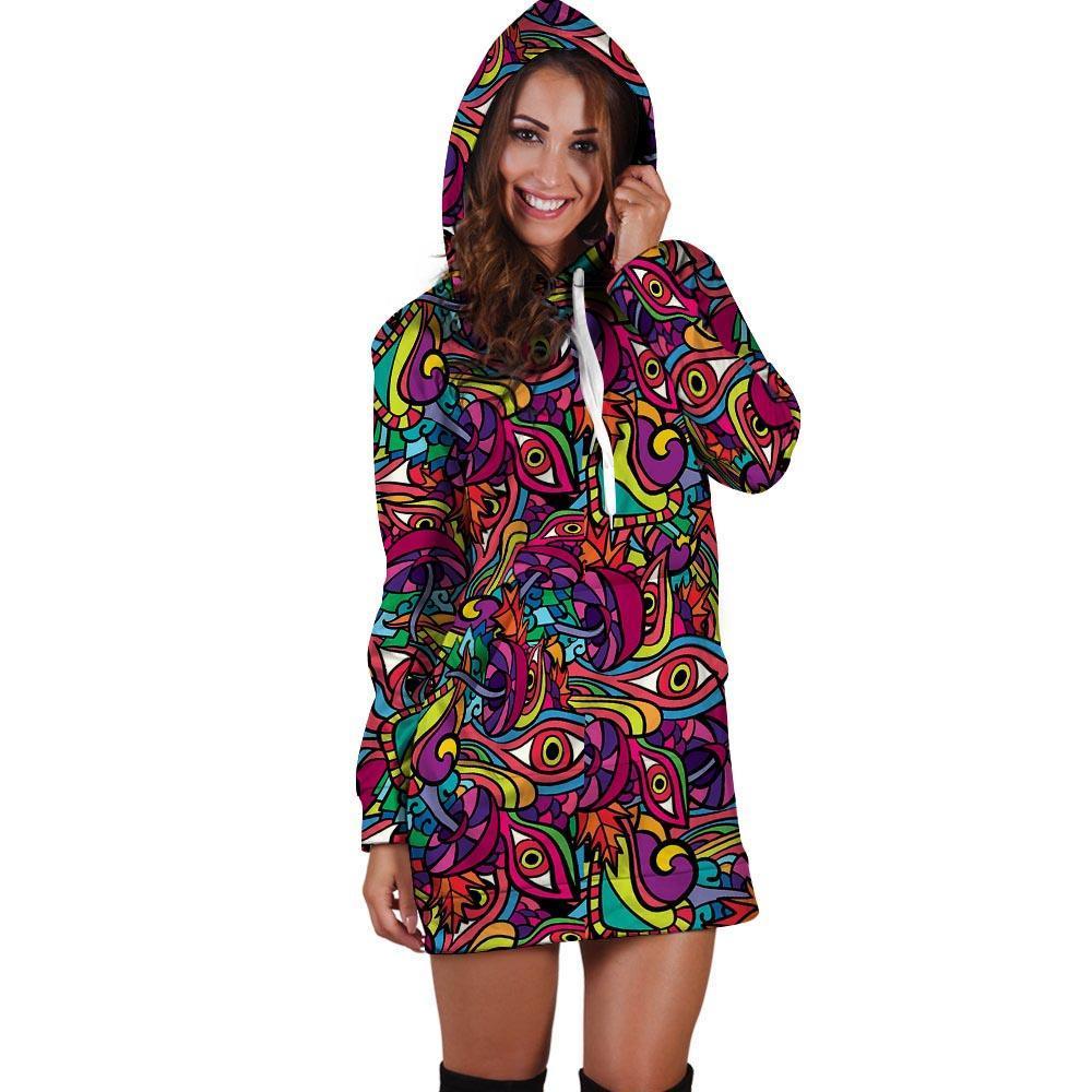 Psychedelic Trippy Eye Hoodie Dress-grizzshop