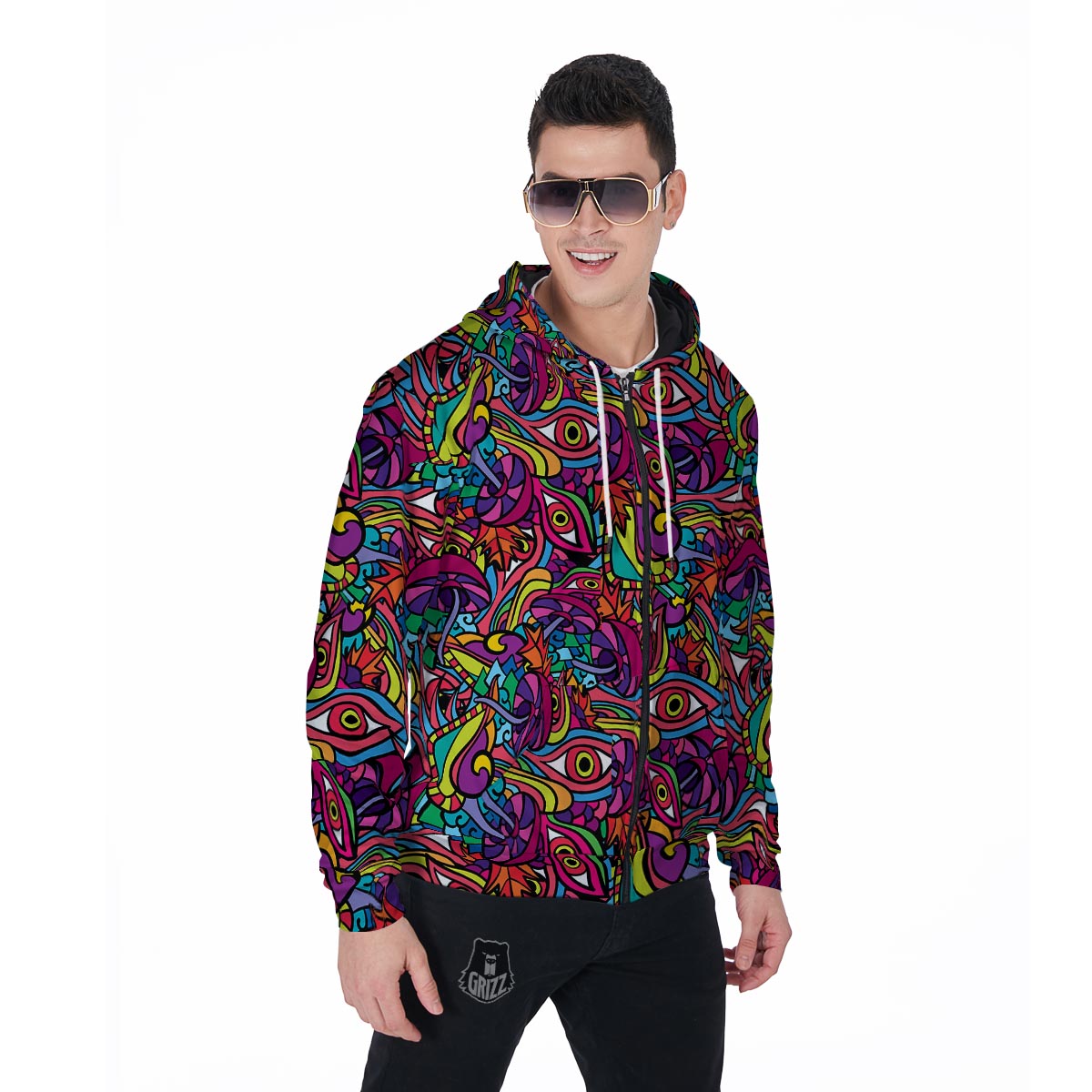 Psychedelic Trippy Eye Men's Zip Up Hoodie-grizzshop