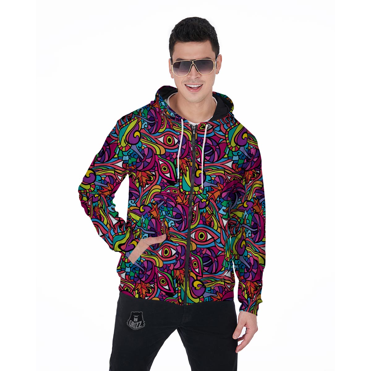 Psychedelic Trippy Eye Men's Zip Up Hoodie-grizzshop