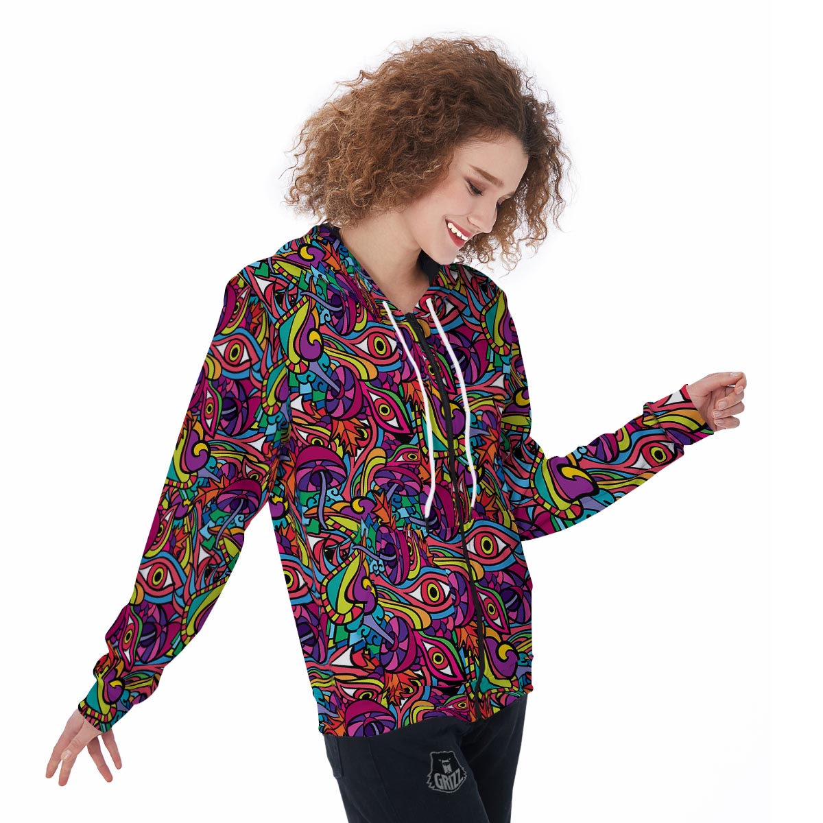 Psychedelic Trippy Eye Women's Zip Up Hoodie-grizzshop
