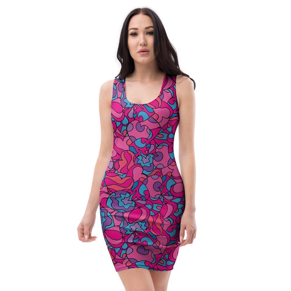 Psychedelic Trippy Hippie Heart Bodycon Dress-grizzshop