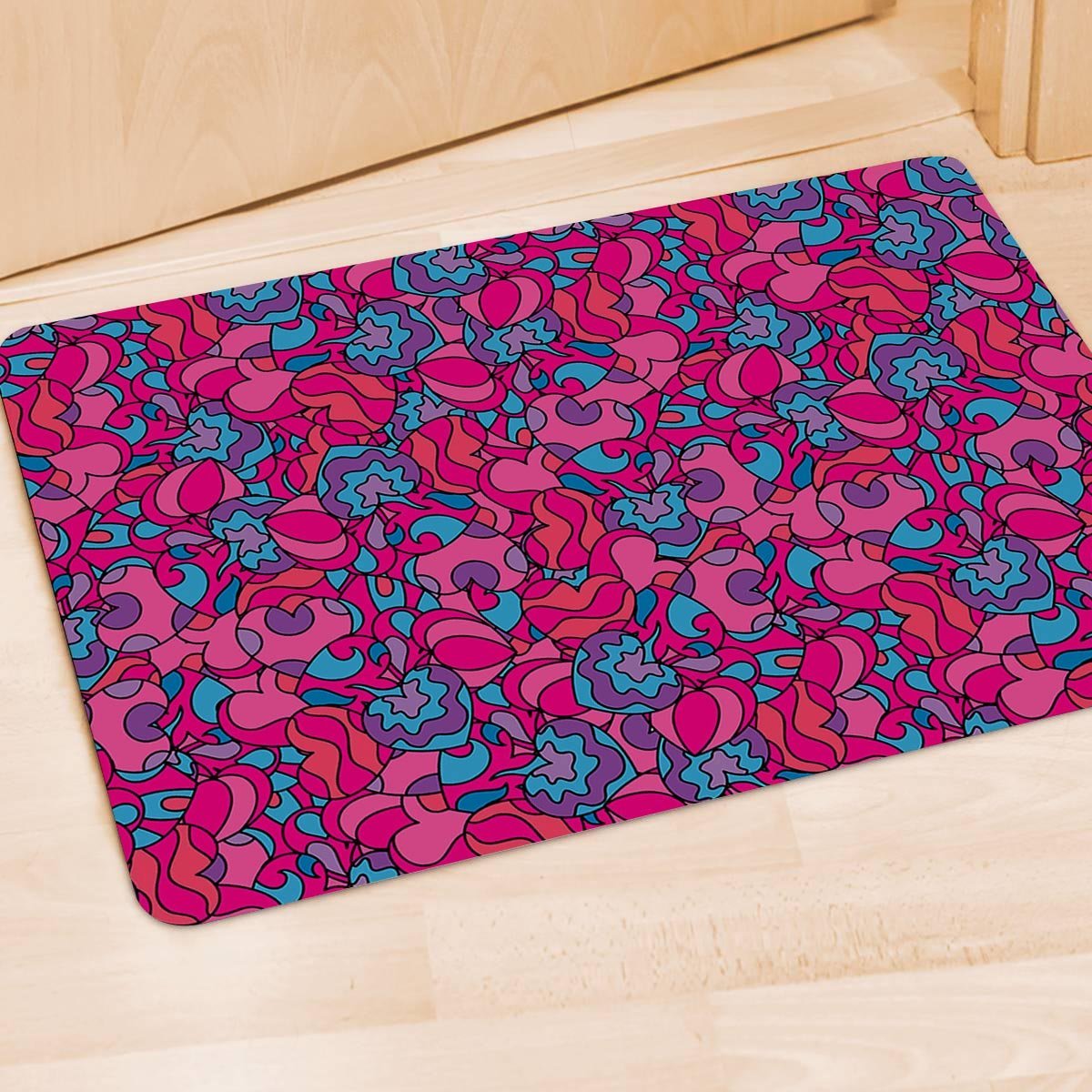 Psychedelic Trippy Hippie Heart Door Mat-grizzshop