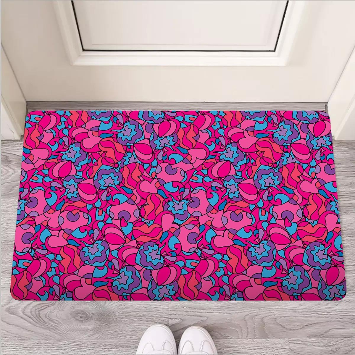 Psychedelic Trippy Hippie Heart Door Mat-grizzshop