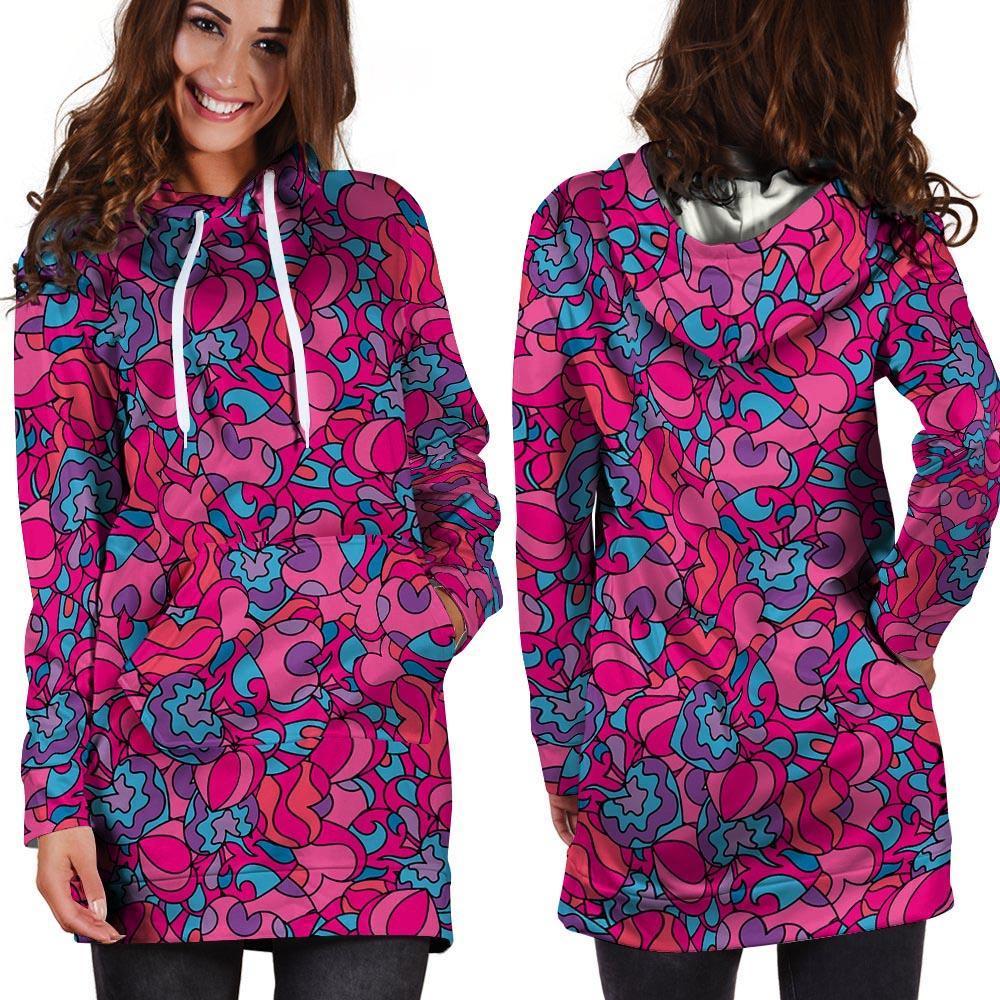 Psychedelic Trippy Hippie Heart Hoodie Dress-grizzshop