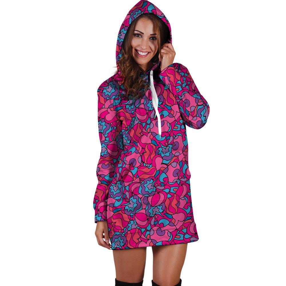 Psychedelic Trippy Hippie Heart Hoodie Dress-grizzshop