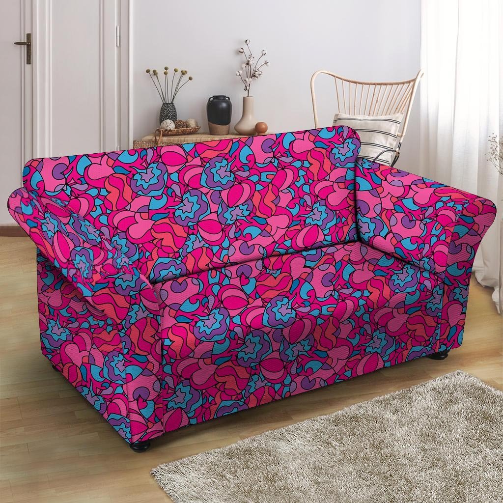 Psychedelic Trippy Hippie Heart Loveseat Cover-grizzshop