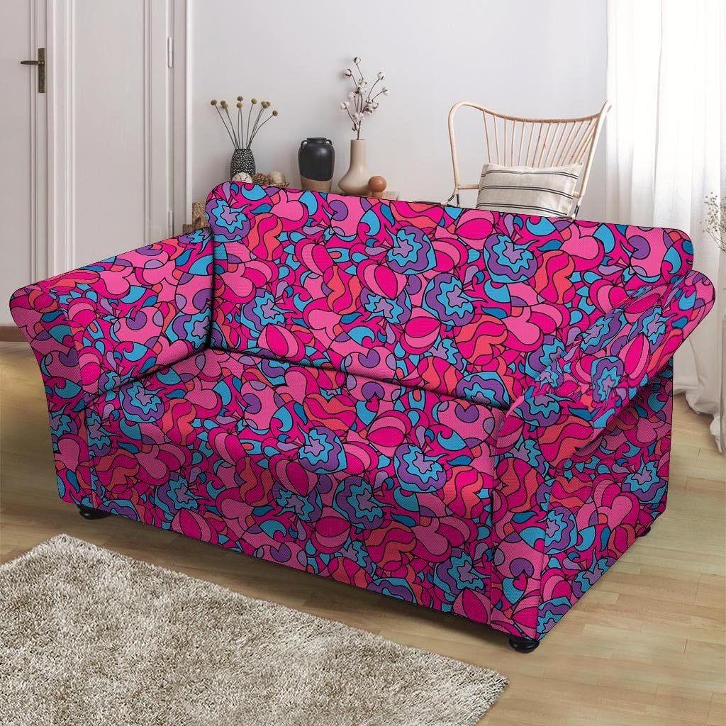 Psychedelic Trippy Hippie Heart Loveseat Cover-grizzshop