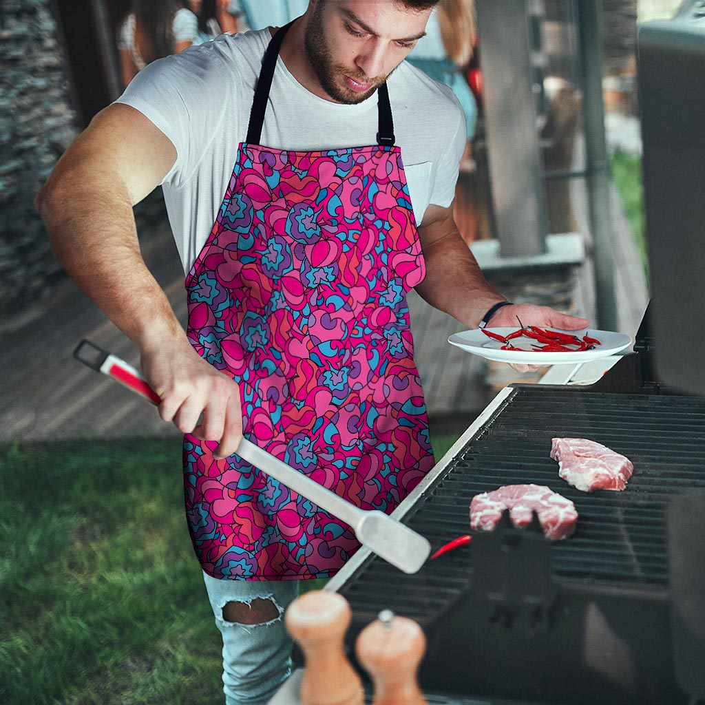 Psychedelic Trippy Hippie Heart Men's Apron-grizzshop