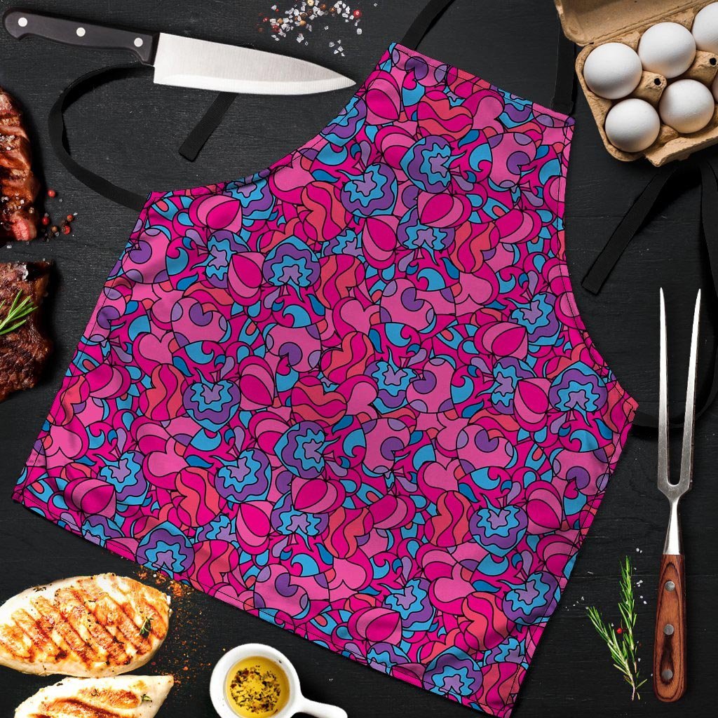 Psychedelic Trippy Hippie Heart Men's Apron-grizzshop