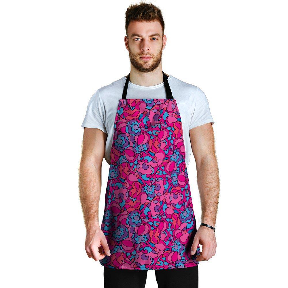 Psychedelic Trippy Hippie Heart Men's Apron-grizzshop