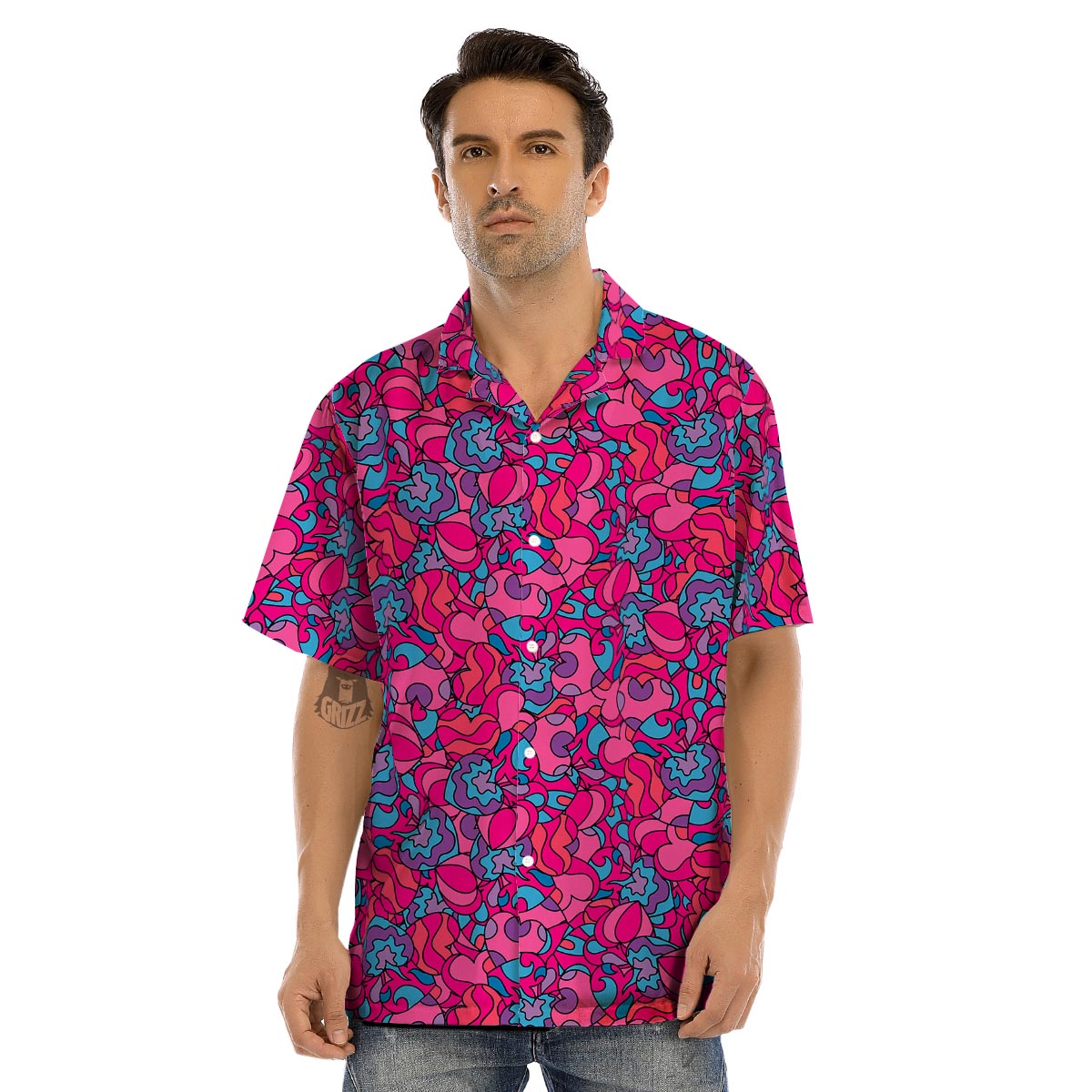 Psychedelic Trippy Hippie Heart Men’s Hawaiian Shirt-grizzshop