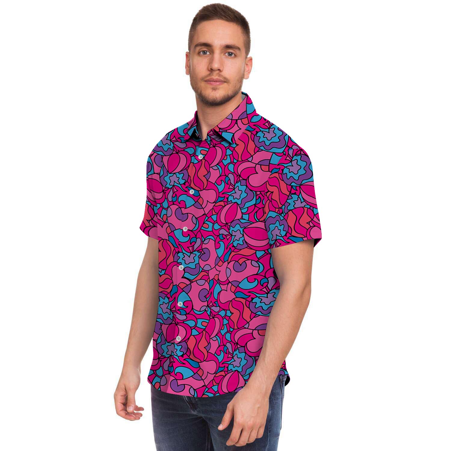 Psychedelic Trippy Hippie Heart Men's Short Sleeve Shirt-grizzshop