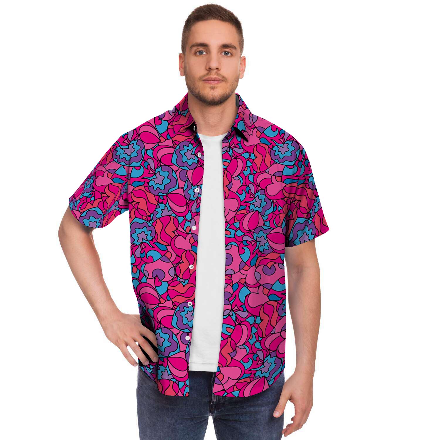 Psychedelic Trippy Hippie Heart Men's Short Sleeve Shirt-grizzshop