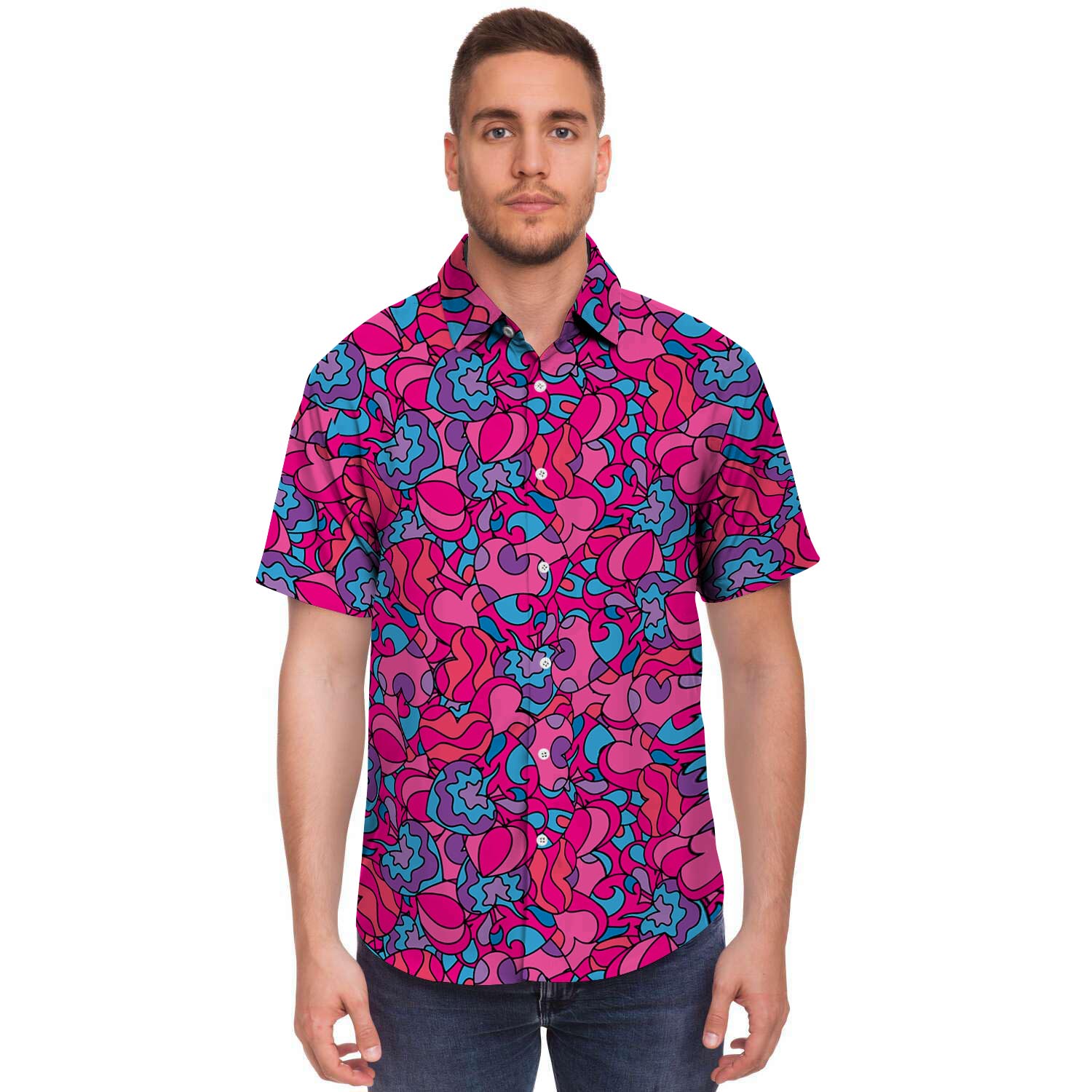 Psychedelic Trippy Hippie Heart Men's Short Sleeve Shirt-grizzshop