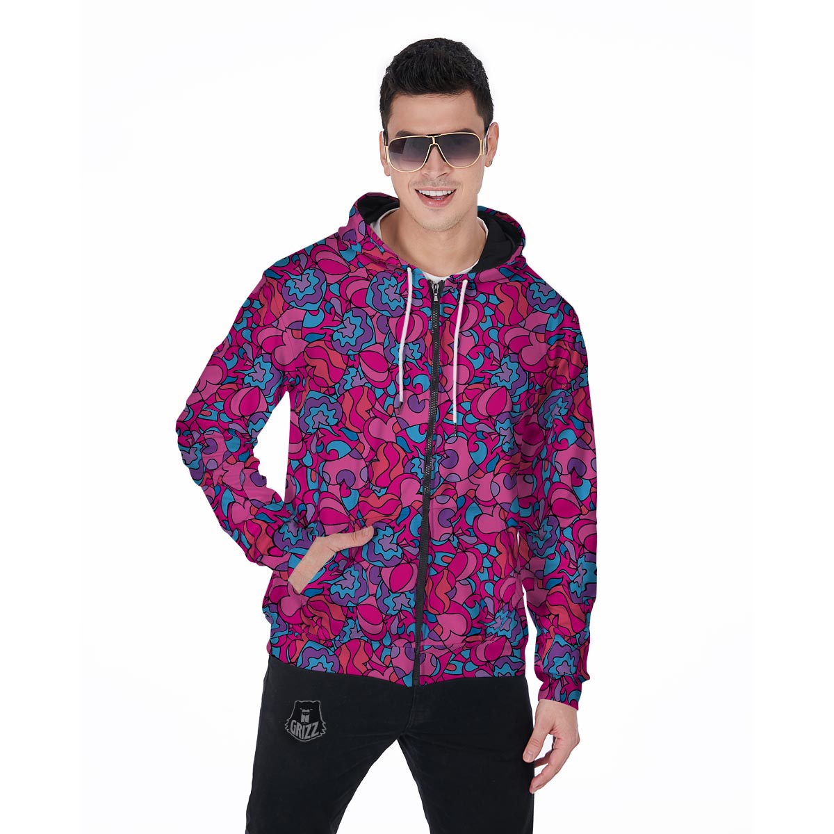 Psychedelic Trippy Hippie Heart Men's Zip Up Hoodie-grizzshop