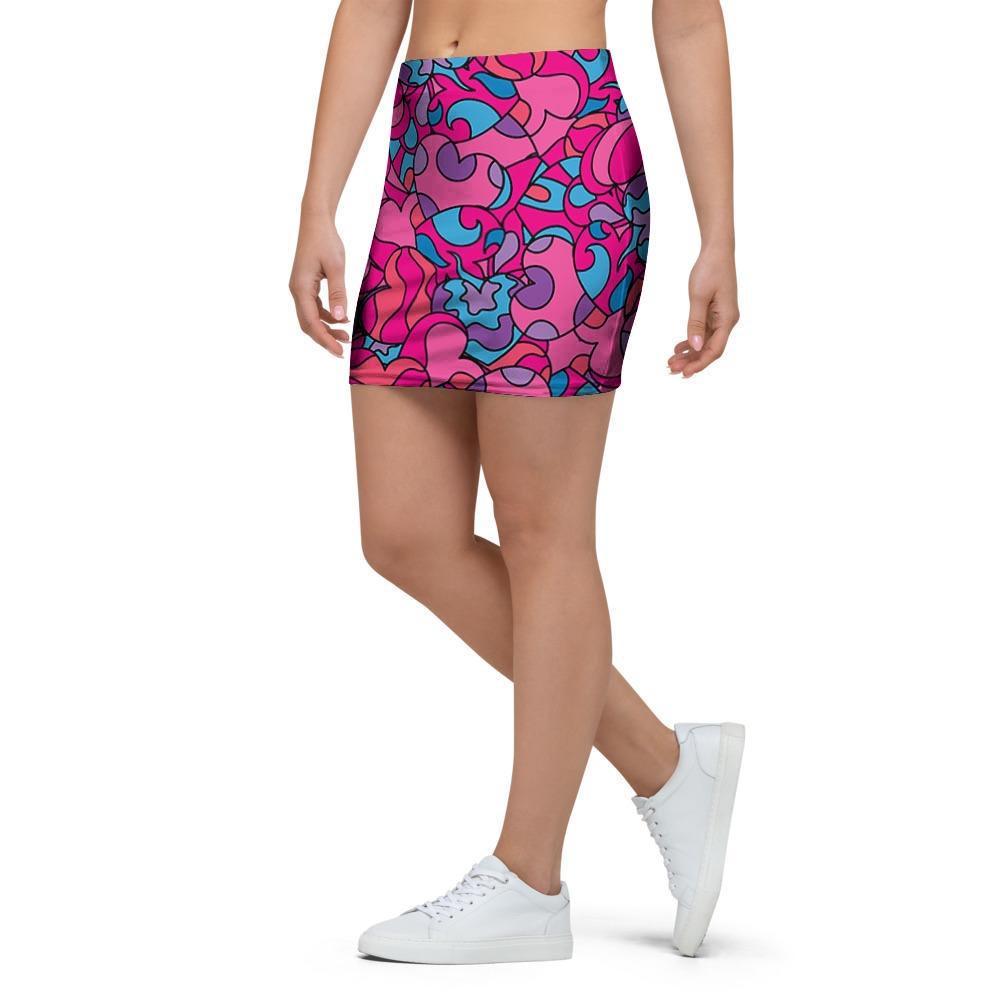 Psychedelic Trippy Hippie Heart Mini Skirt-grizzshop