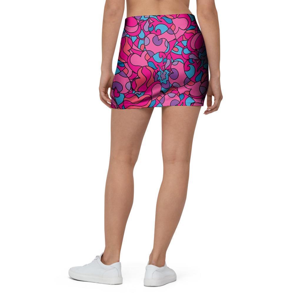 Psychedelic Trippy Hippie Heart Mini Skirt-grizzshop