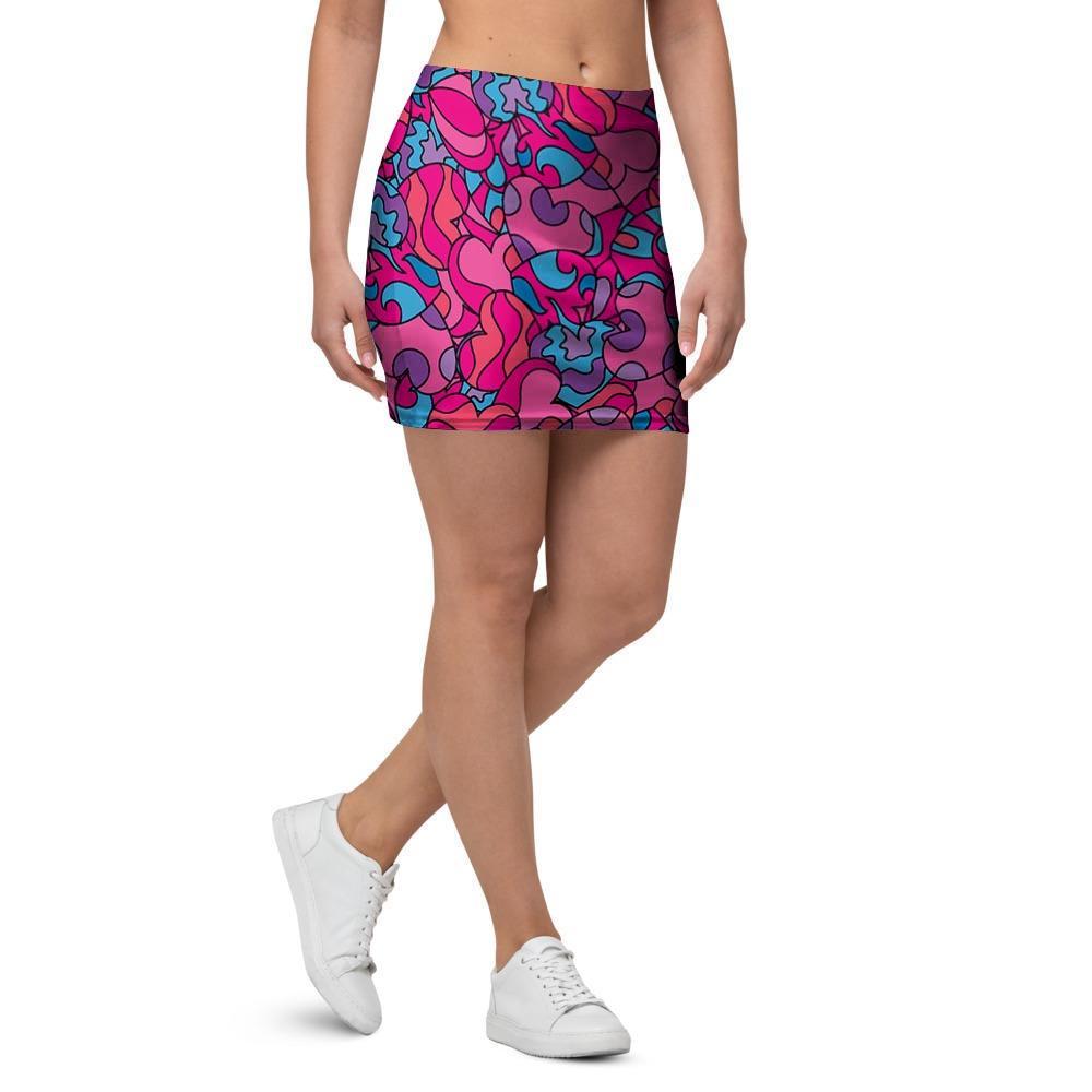 Psychedelic Trippy Hippie Heart Mini Skirt-grizzshop