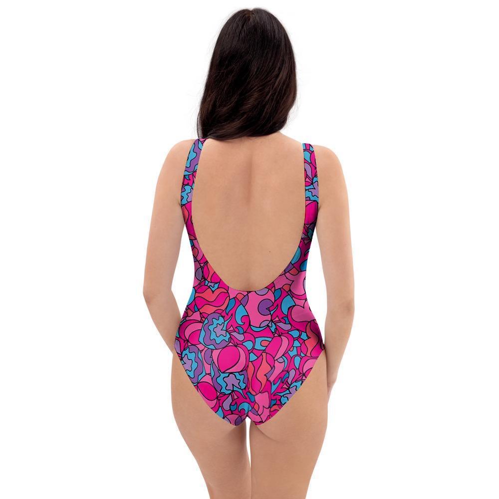 Psychedelic Trippy Hippie Heart One Piece Swimsuite-grizzshop