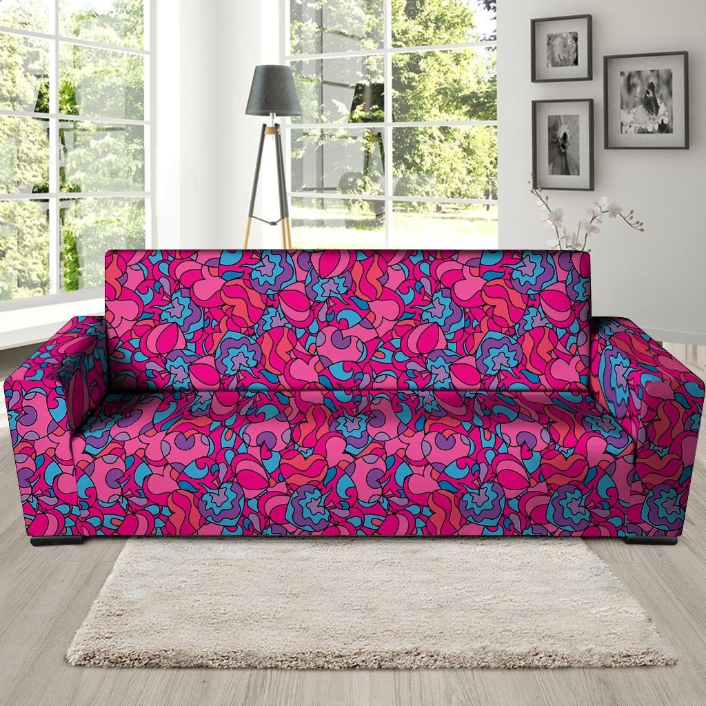 Psychedelic Trippy Hippie Heart Sofa Cover-grizzshop