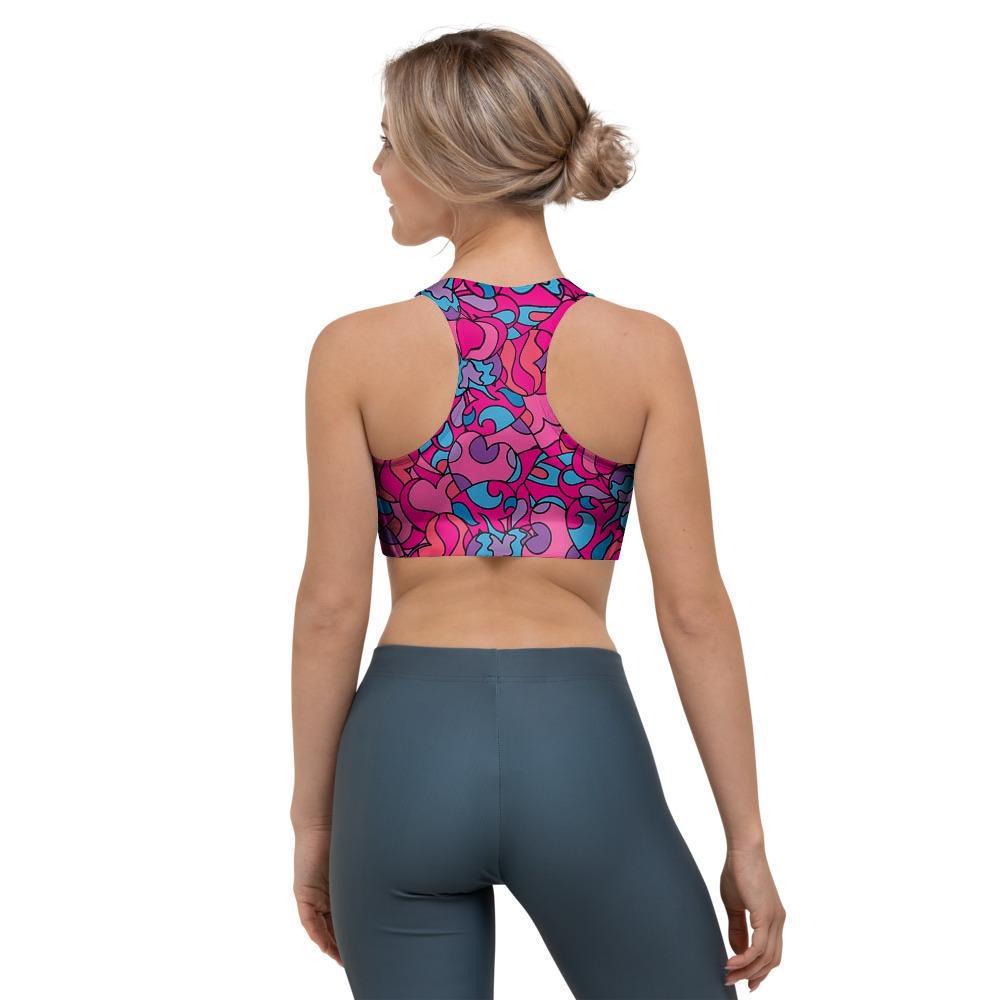 Psychedelic Trippy Hippie Heart Sports Bra-grizzshop