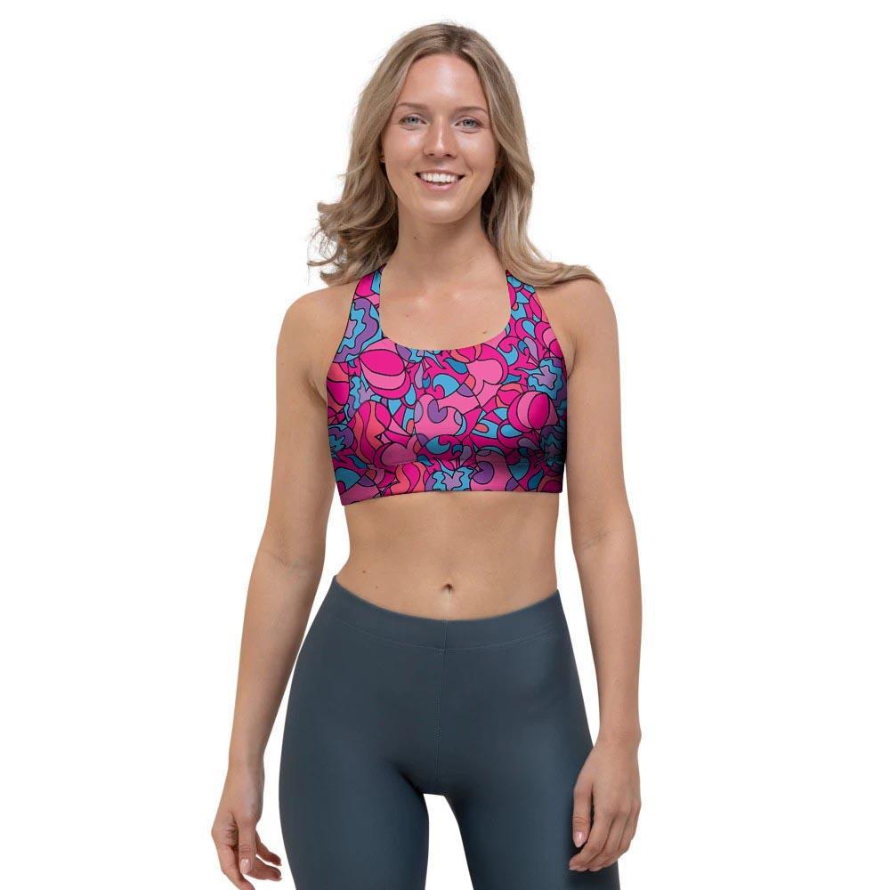 Psychedelic Trippy Hippie Heart Sports Bra-grizzshop