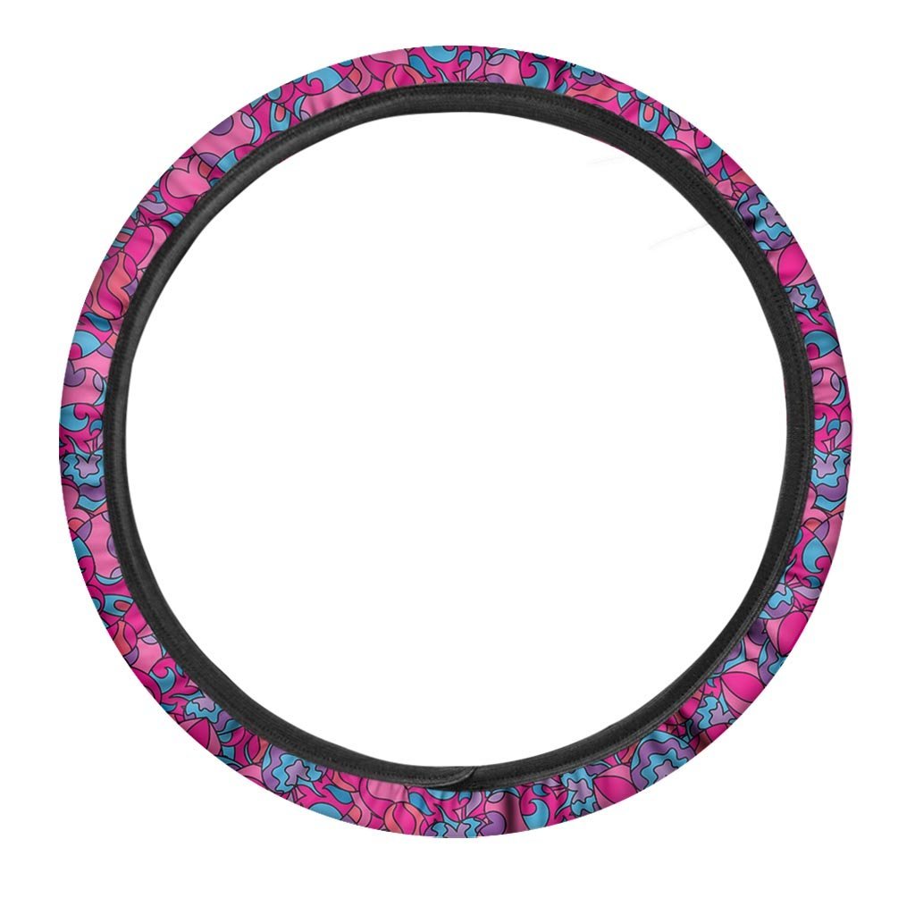 Psychedelic Trippy Hippie Heart Steering Wheel Cover-grizzshop