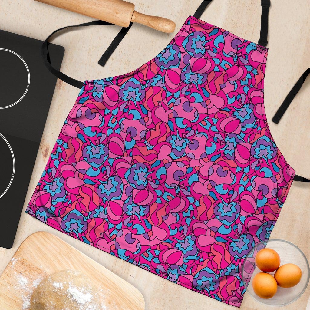 Psychedelic Trippy Hippie Heart Women's Apron-grizzshop