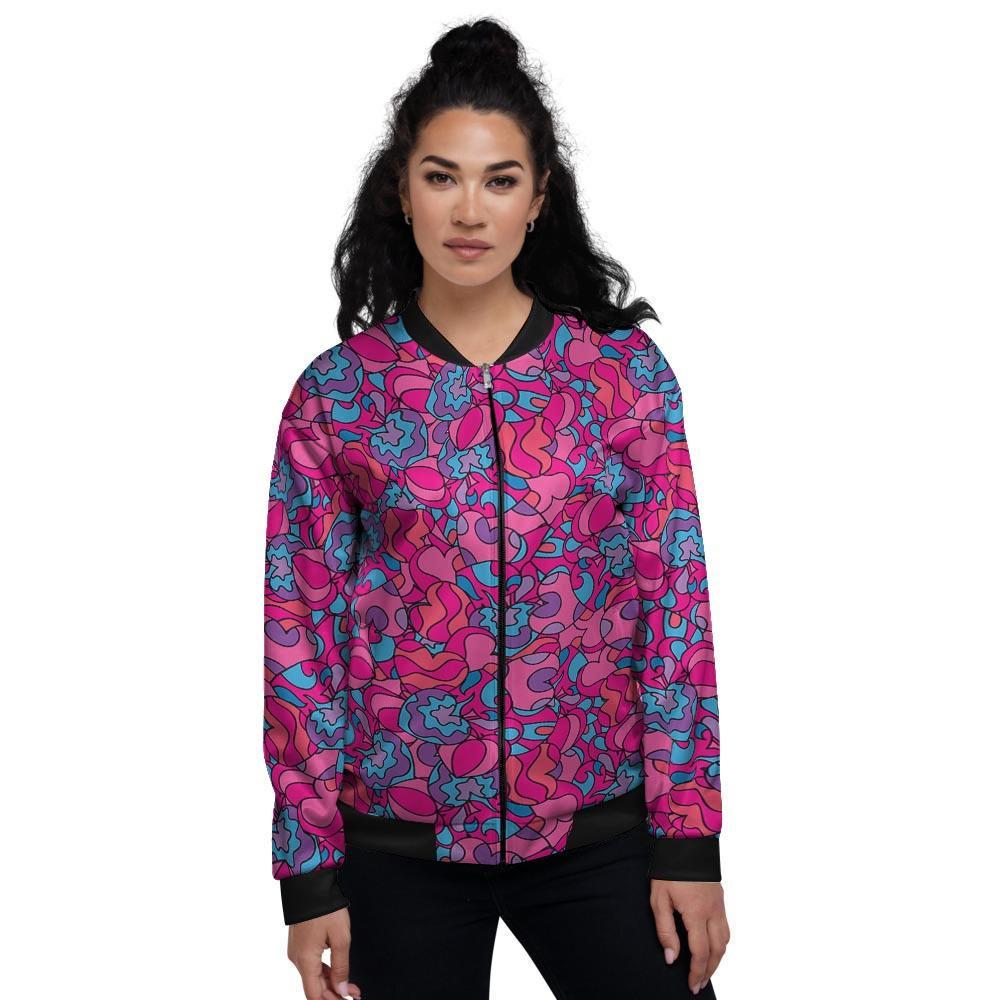 Psychedelic Trippy Hippie Heart Women's Bomber Jacket-grizzshop