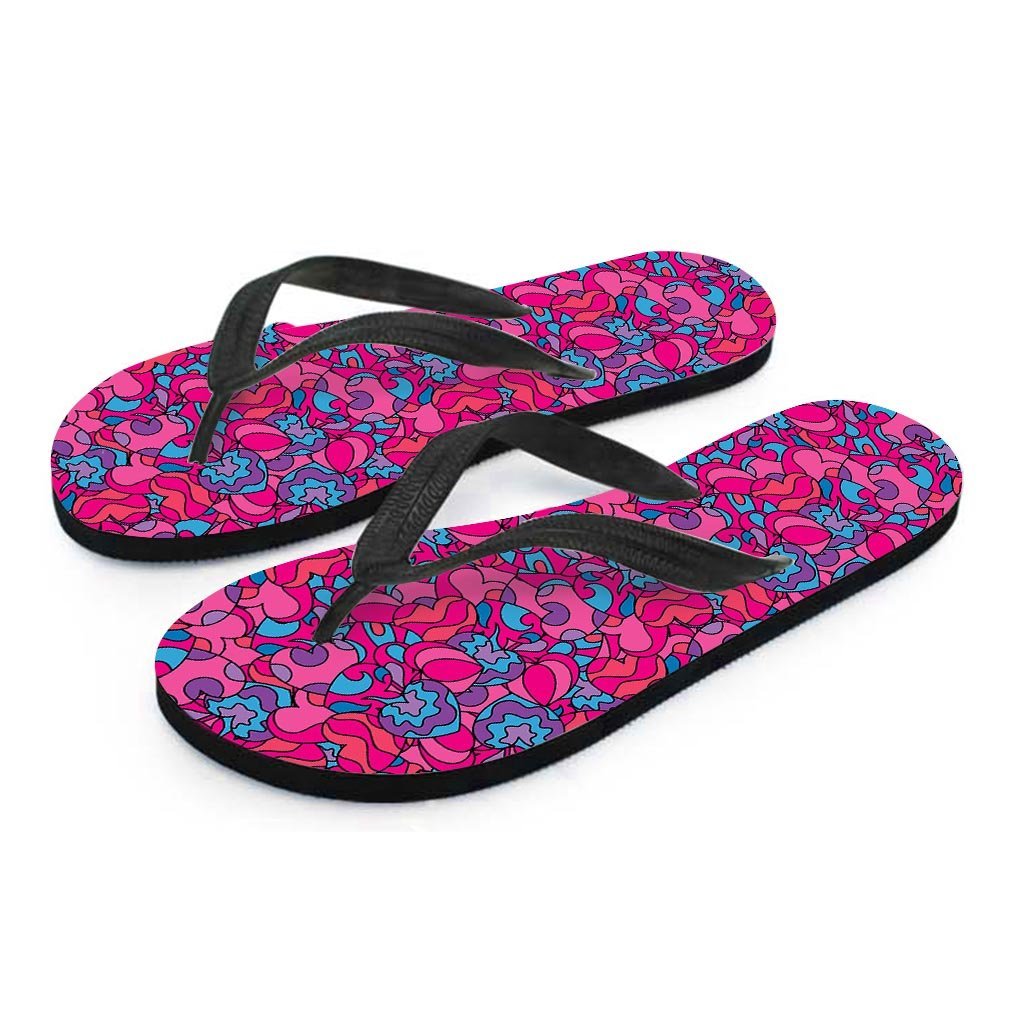 Psychedelic Trippy Hippie Heart Women's Flip Flops-grizzshop