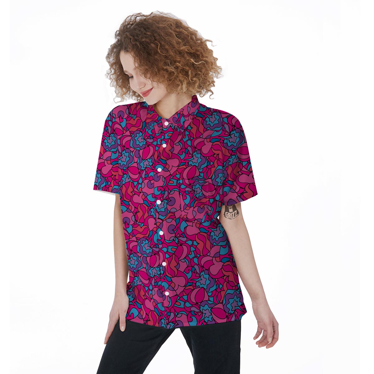 Psychedelic Trippy Hippie Heart Women's Short Sleeve Shirts-grizzshop