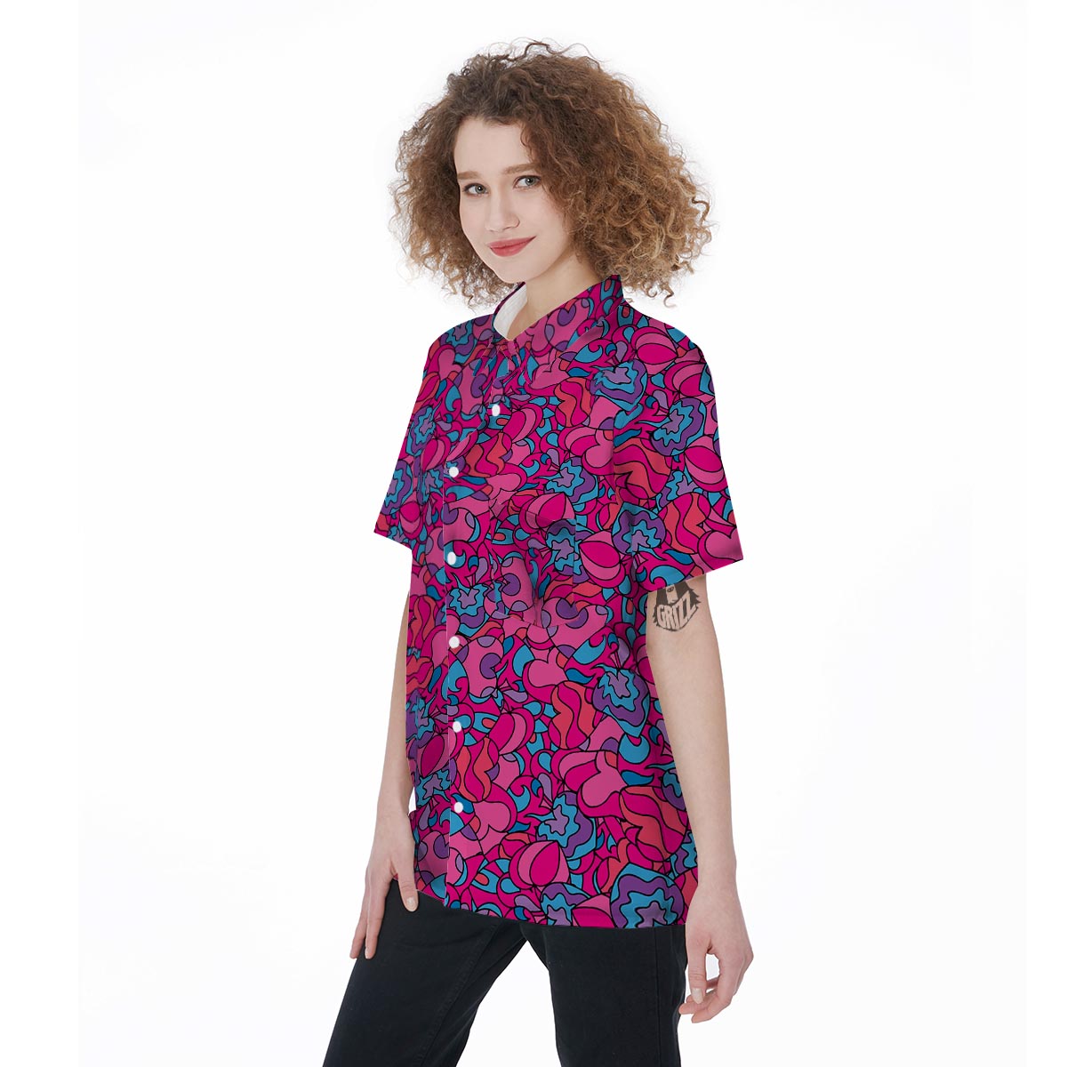 Psychedelic Trippy Hippie Heart Women's Short Sleeve Shirts-grizzshop